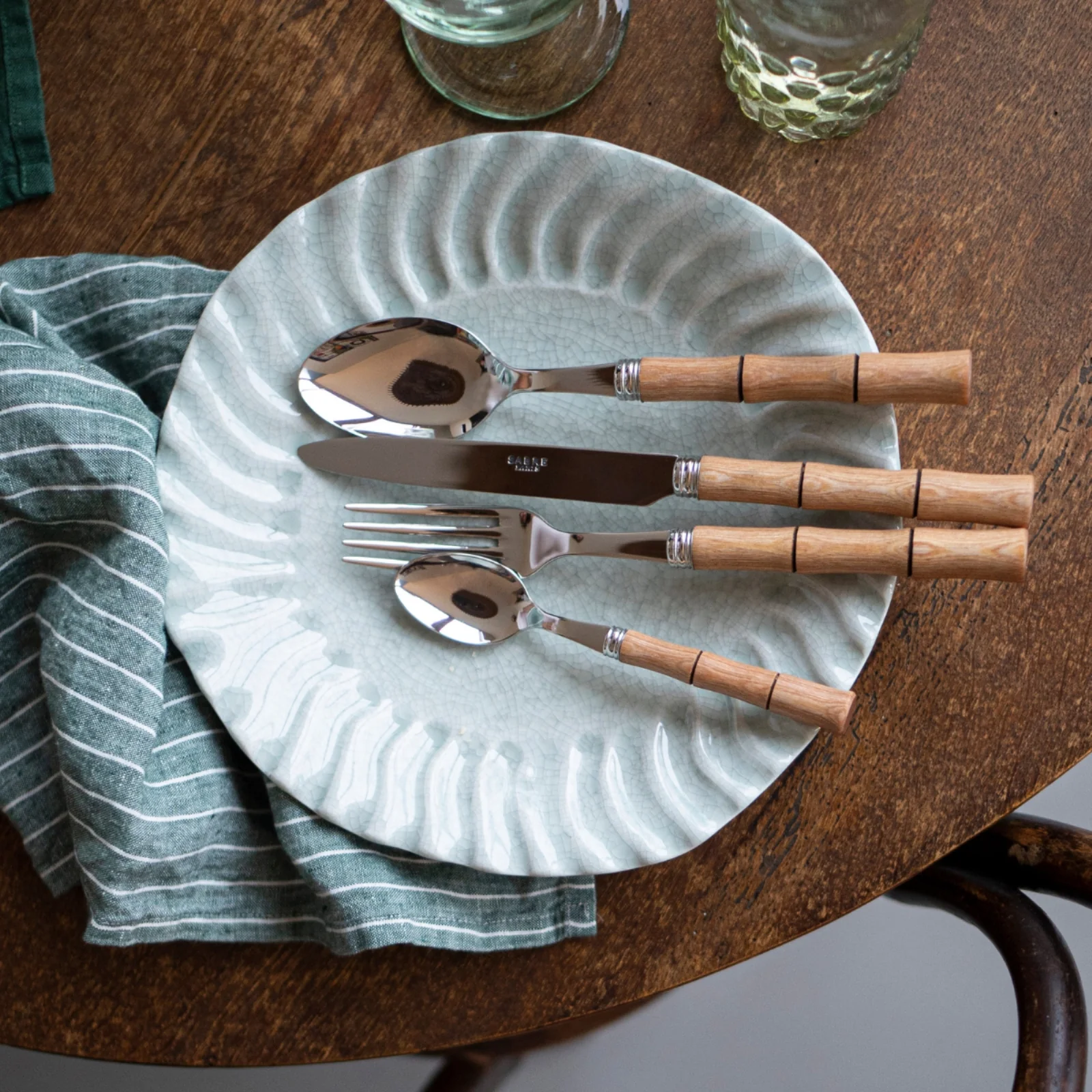 Bamboo, Light press wood - 48 pieces cutlery set - Image 2