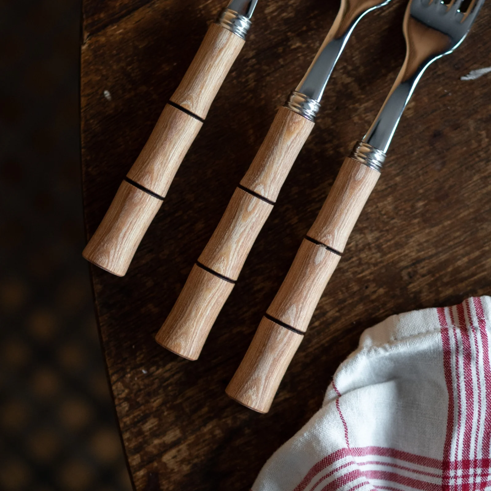 Bamboo, Light press wood - 48 pieces cutlery set - Image 3