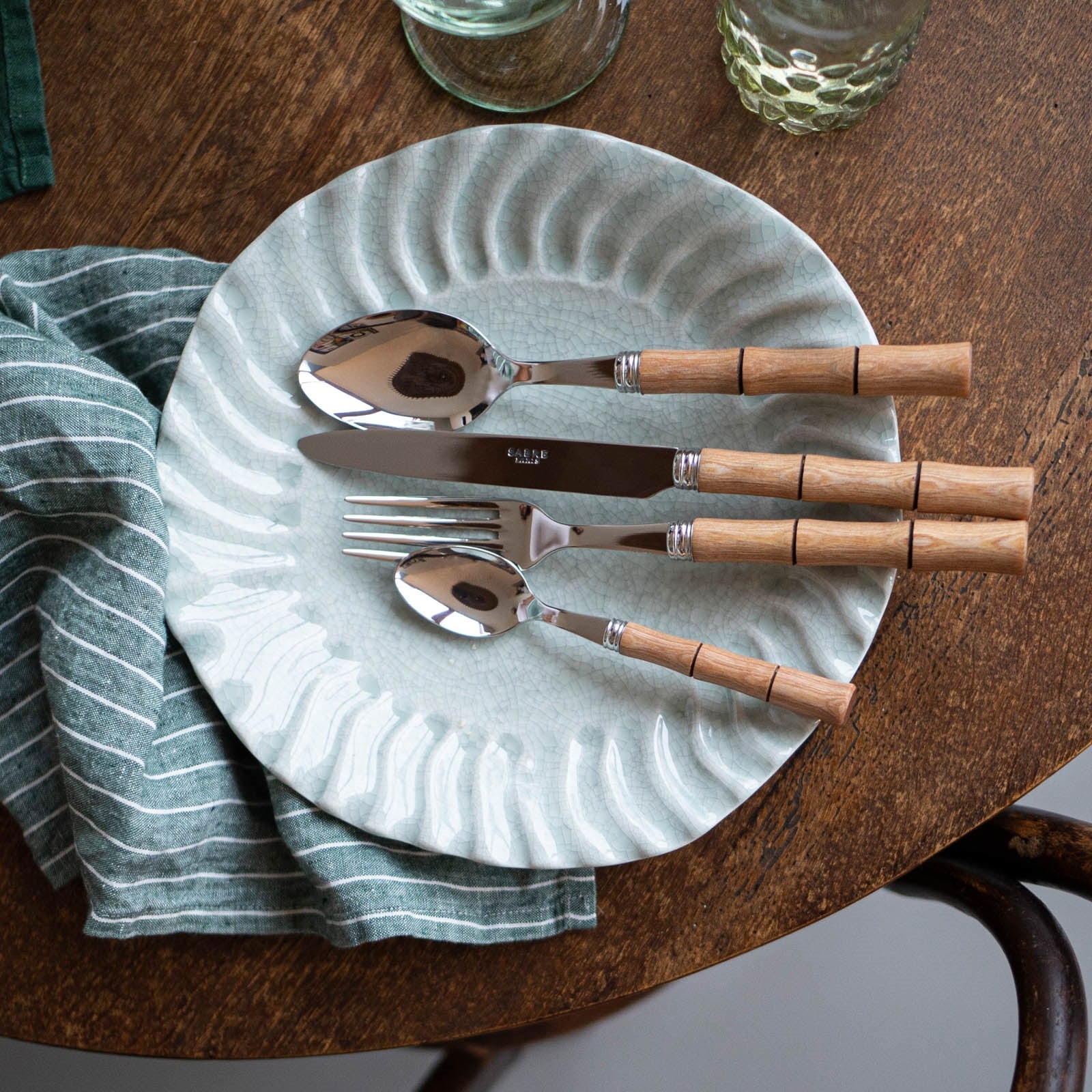 Bamboo, Light press wood - 24 pieces cutlery set - Image 2