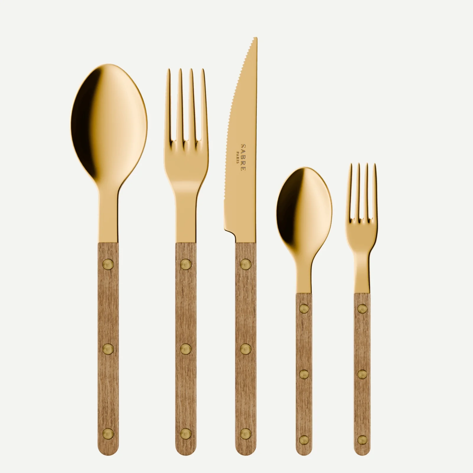 Bistrot Gold color Teak, Teak - 5 pieces cutlery set