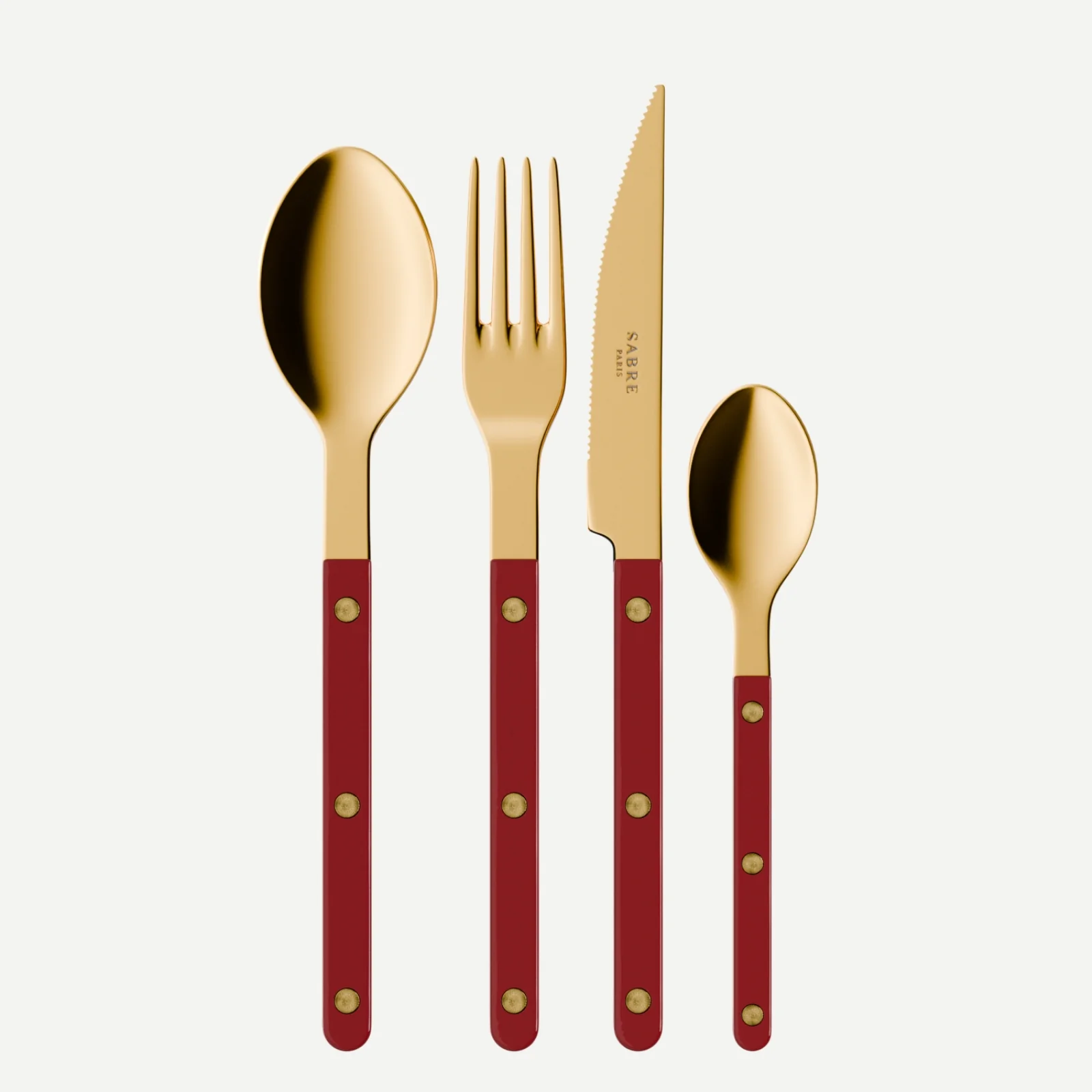 Bistrot Gold color Solid, Burgundy - 48 pieces cutlery set