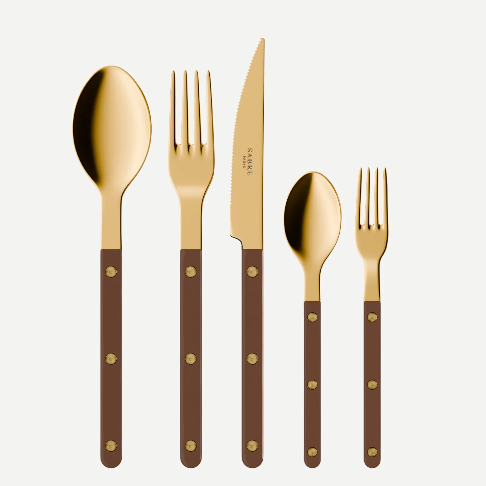 Bistrot Gold color Solid, Chocolate - 5 pieces cutlery set