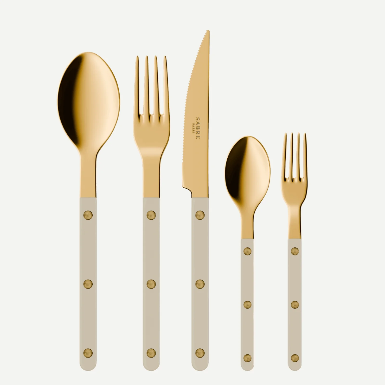 Bistrot Gold color Solid, Light kaki - 5 pieces cutlery set