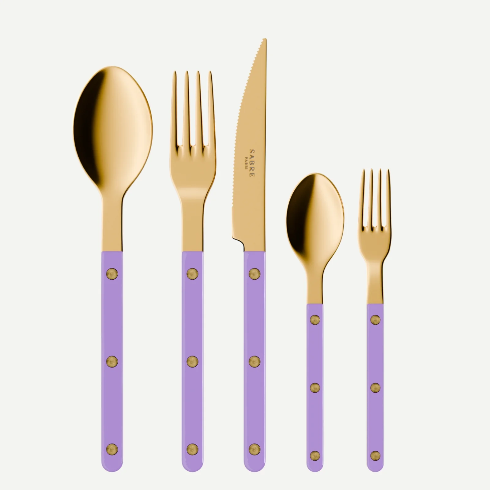 Bistrot Gold color Solid, Purple - 5 pieces cutlery set