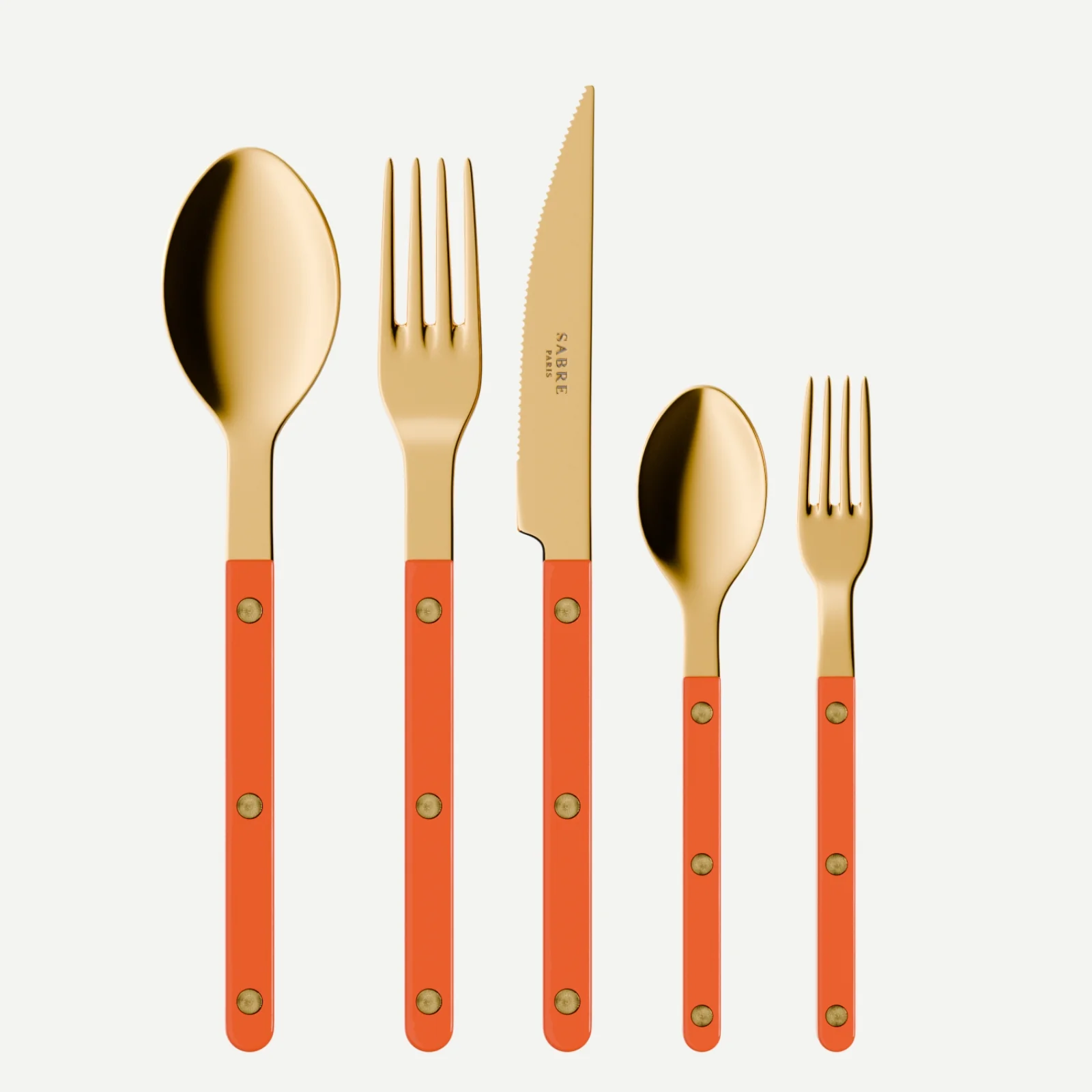 Bistrot Gold color Solid, Orange - 5 pieces cutlery set