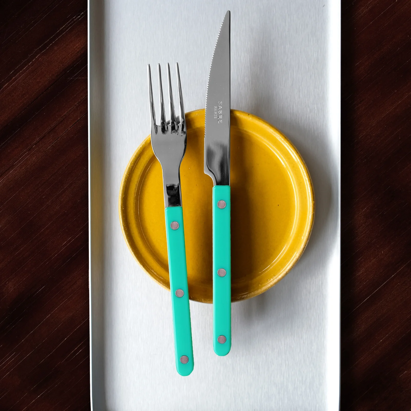 Bistrot Solid, Turquoise - 4 pieces cutlery set - Image 3